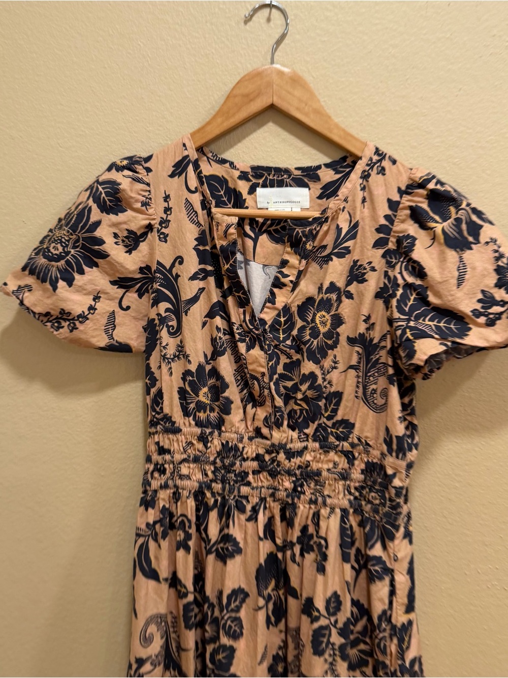Anthropologie Somerset Tan Floral Tiered Maxi Dress with Smocked Waist Small - Picture 11 of 12